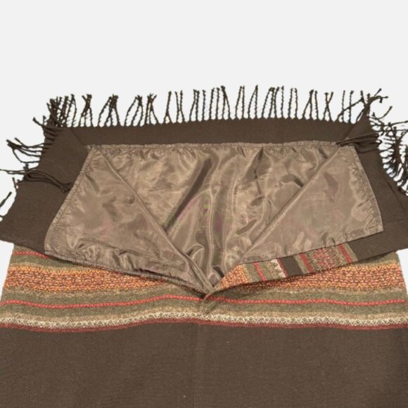 Michele Woven Black Fringe Hem Southwestern Band Pattern Midi Skirt (Size 12) - Picture 6 of 7